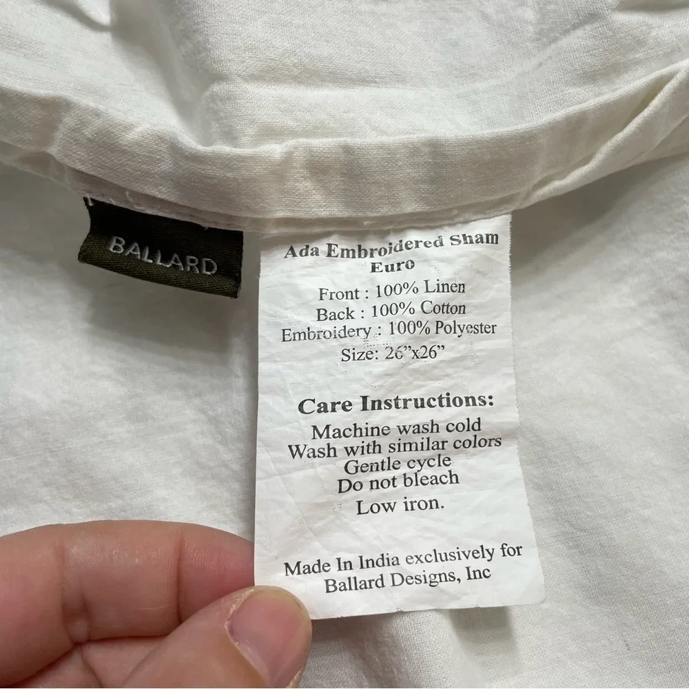 Ballard Designs Ada Embroidered Euro Shams Linen Cotton Blend Set of 2
